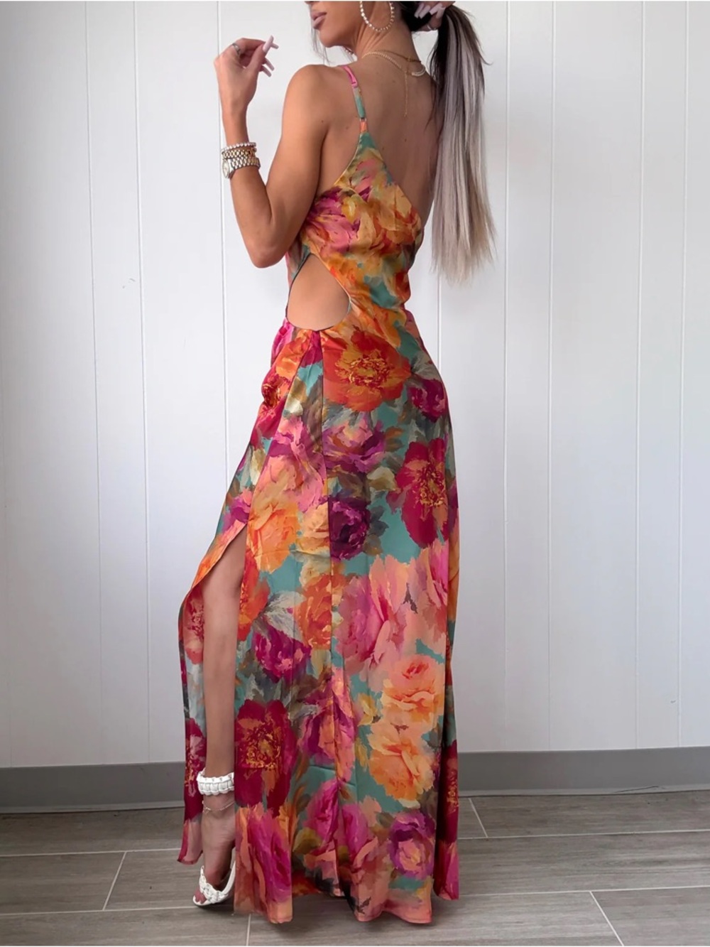Floral Satin Slip Maxi Dress in Multi medium - Picture 4 of 6